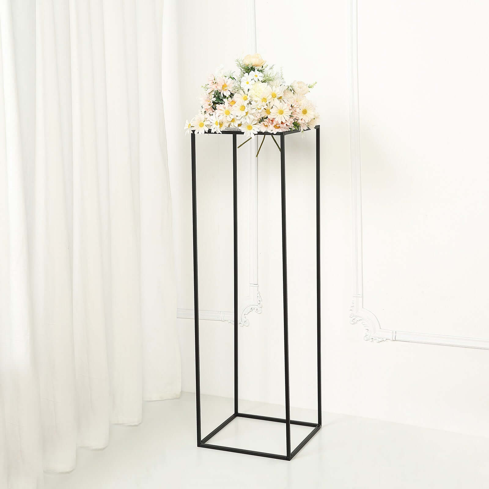 2-Pack Wedding Flower Stand Matte Black Metal Geometric Column Frame Rectangular - Versatile Floral Pedestal for Sophisticated Arrangements 40"