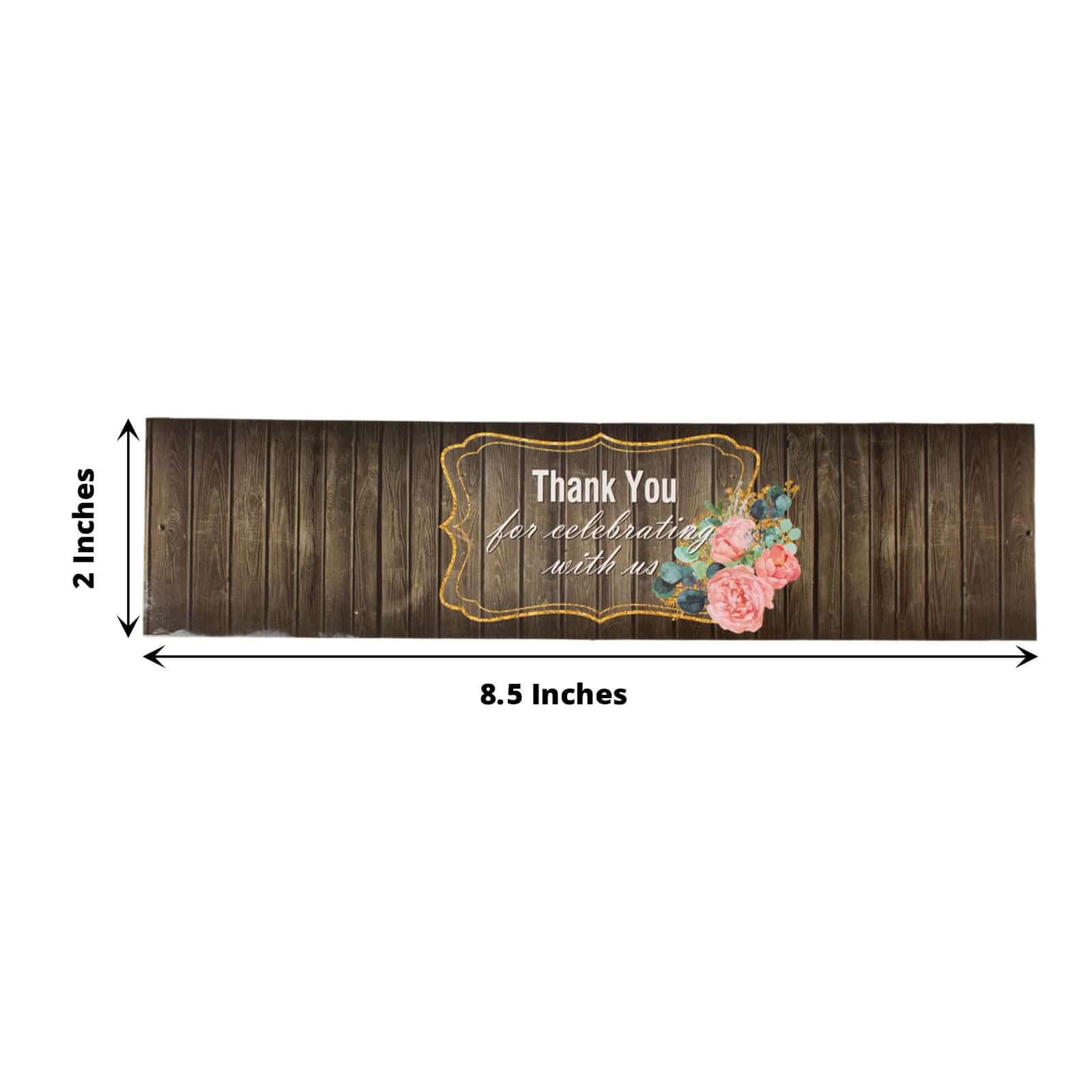 24 Pack Rustic Water Bottle Labels Wood Print with Gold Floral Frame "Thank You" Waterproof Bottle Stickers