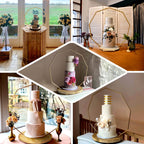 Metal Nonagon Floral Hoop Cake Stand Gold - Chic Geometric Dessert Display DIY Centerpiece Table Decoration With Wooden Base 22"