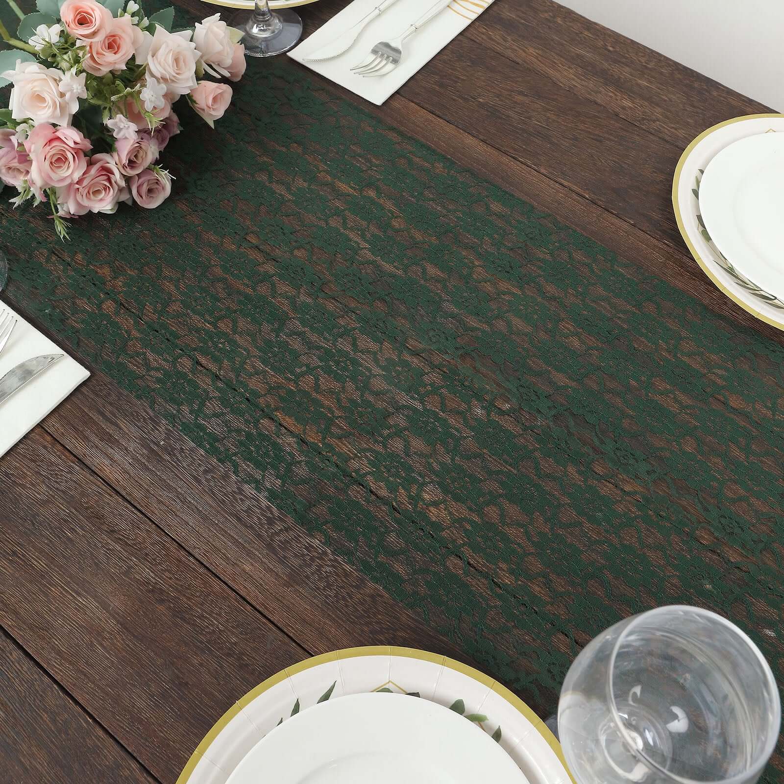 Floral Lace 12"x108" Table Runner Hunter Emerald Green - Stylish Vintage Table Decor - Bell Racket Store