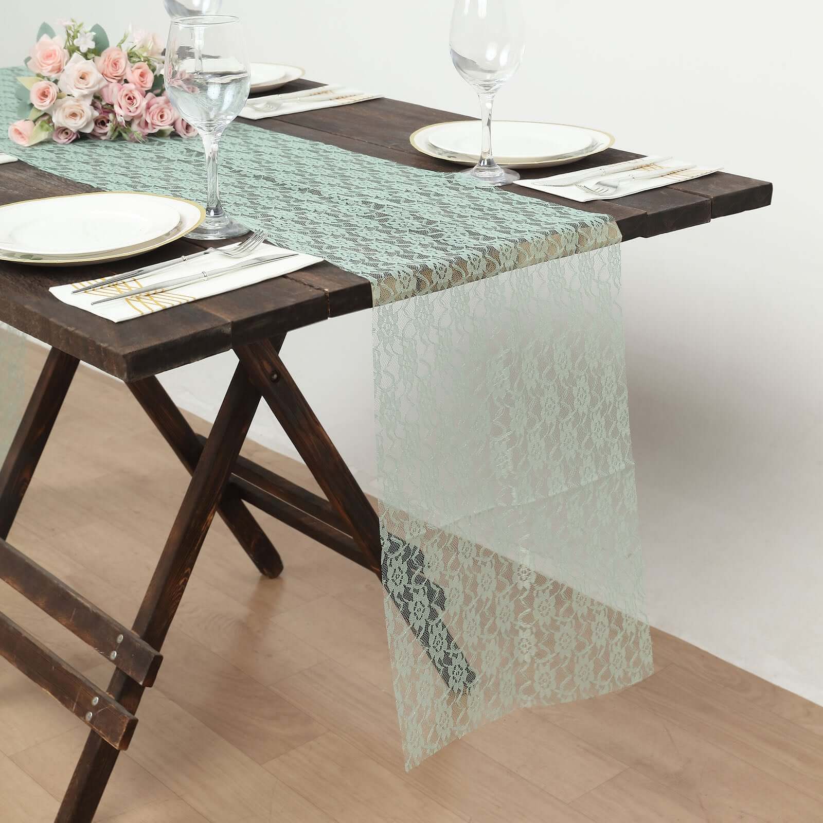 Floral Lace 12"x108" Table Runner Sage Green - Stylish Vintage Table Decor - Bell Racket Store