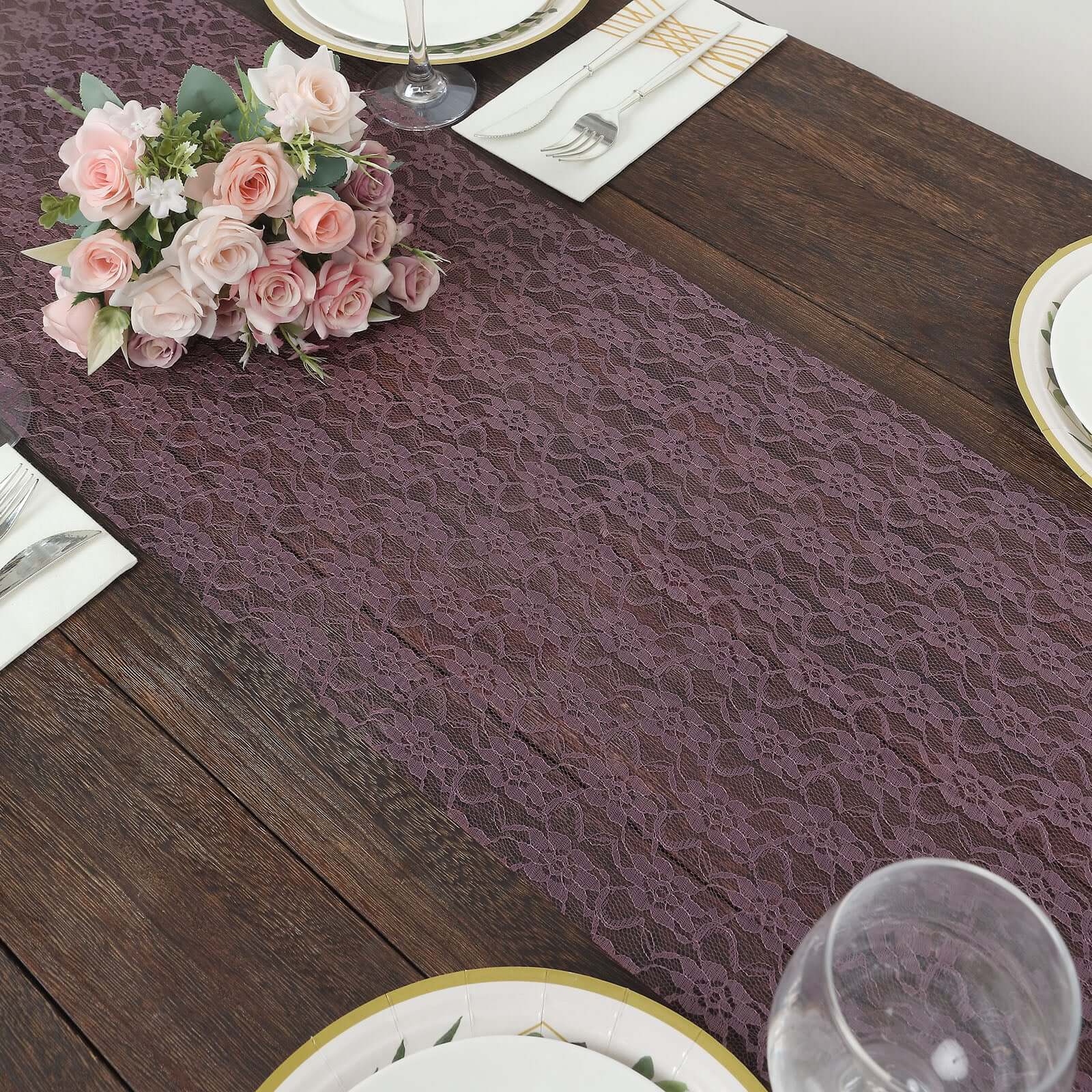 Floral Lace 12"x108" Table Runner Violet Amethyst - Stylish Vintage Table Decor - Bell Racket Store