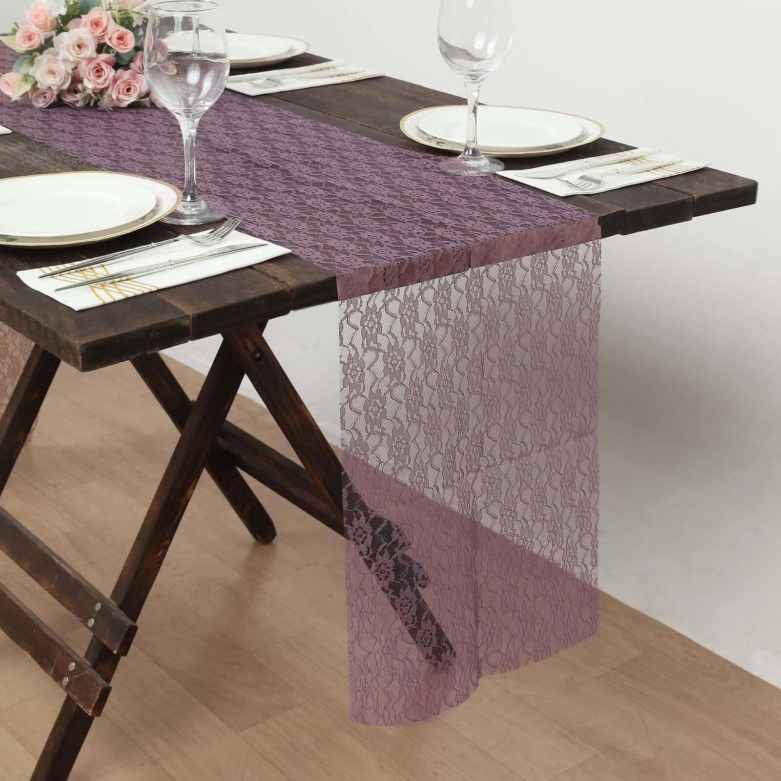 Floral Lace 12"x108" Table Runner Violet Amethyst - Stylish Vintage Table Decor - Bell Racket Store