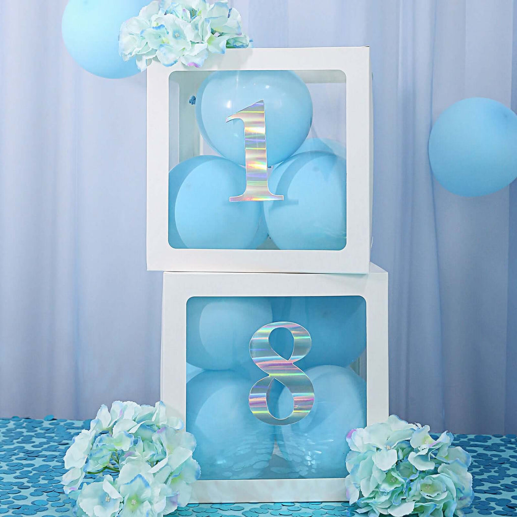 4 Pack 5" Iridescent 0-9 Number Stickers Banner, Customizable Stick on Numbers - 0