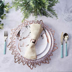 6-Pack Dining Table Mats Floral Design Rose Gold - Metallic Vinyl Round Non-Slip Mats for Tables 15"