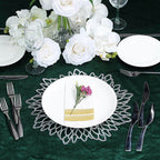 6-Pack Dining Table Mats Floral Design Silver - Metallic Vinyl Round Non-Slip Mats for Tables 15"