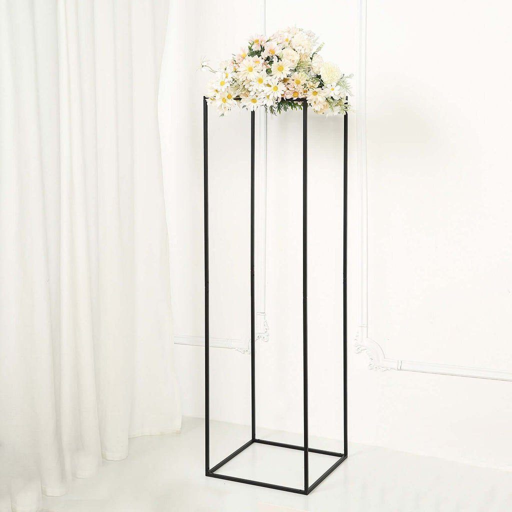 2-Pack Wedding Flower Stand Matte Black Metal Geometric Column Frame Rectangular - Versatile Floral Pedestal for Upscale Arrangements 48"