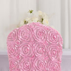Satin Rosette Chair Cover for Banquet Chairs Pink - Stretch Fitted Slip-On Slipcover
