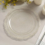 12-Pack Plastic 7" Round Salad Plates Clear with Gold Glitters & Floral Edge