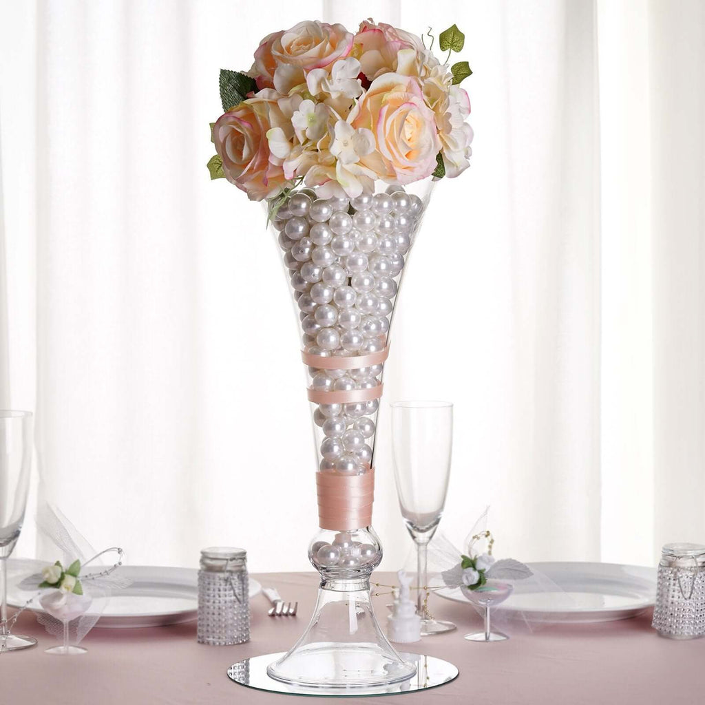4-Pack Glass Trumpet Vases Crystal Ball Design Clear - Stylish Floral Table Centerpieces for Events 18"