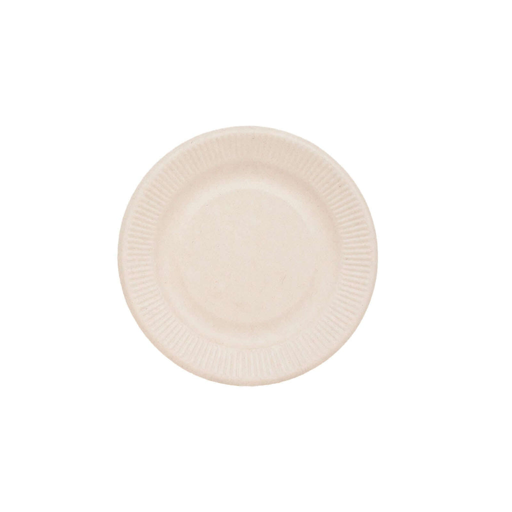 50-Pack Bagasse 10" Round Dinner Plates in Natural with Ribbed Rim - Eco Friendly Biodegradable Sugarcane Party Plates for Events