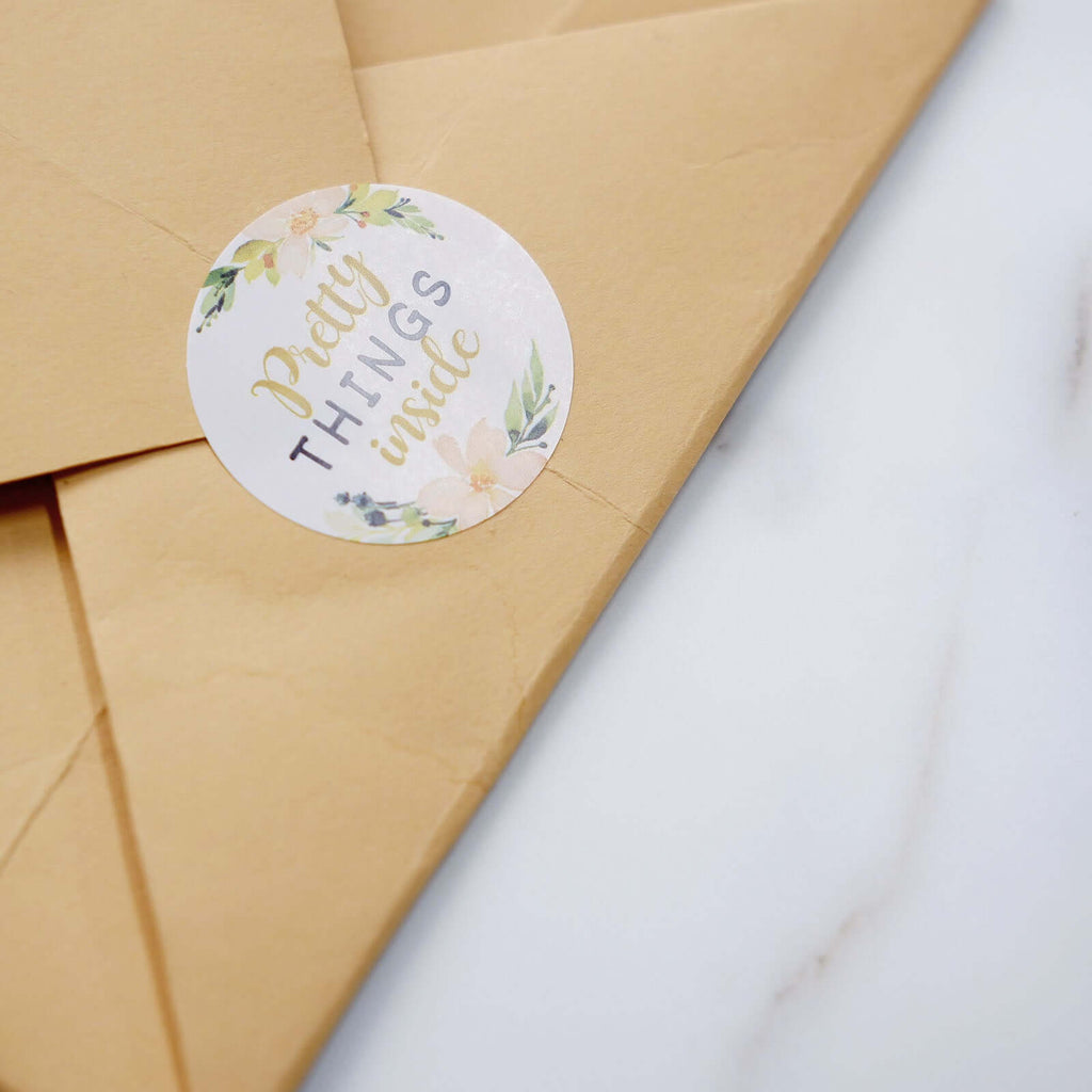 500Pcs 1.5" Thank You Themed Assorted Text Floral Stickers Roll, Labels For DIY Envelope Seal - Round