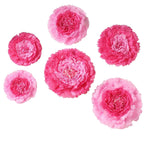 Set of 6 Pink Fuchsia Giant Carnation 3D Paper Flowers Wall Decor - 12",16",20"