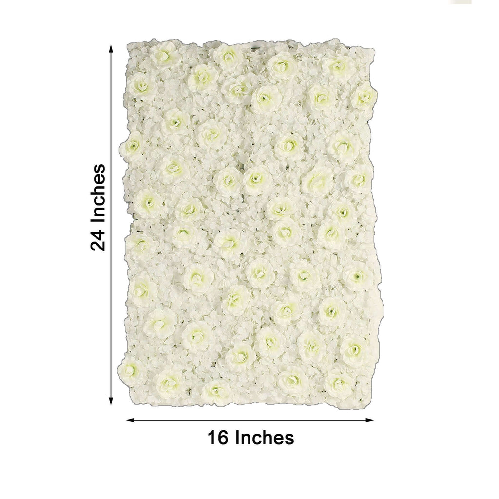 11 Sq ft. Cream 3D Silk Rose and Hydrangea Flower Wall Mat Backdrop - 4 Artificial Panels