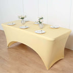 Stretch Spandex 6ft Rectangle Tablecloth Champagne - Durable Form-Fitting Table Cover