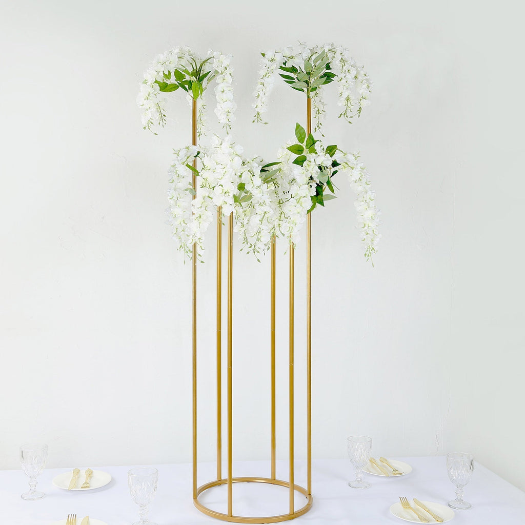 Flower Centerpiece Gold Metal Minimalist 6 - Tubes Round Base Design - Single Stem Bud Vase for Arrangements 4ft - Bell Racket Store
