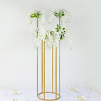 Flower Centerpiece Gold Metal Minimalist 6 - Tubes Round Base Design - Single Stem Bud Vase for Arrangements 4ft - Bell Racket Store