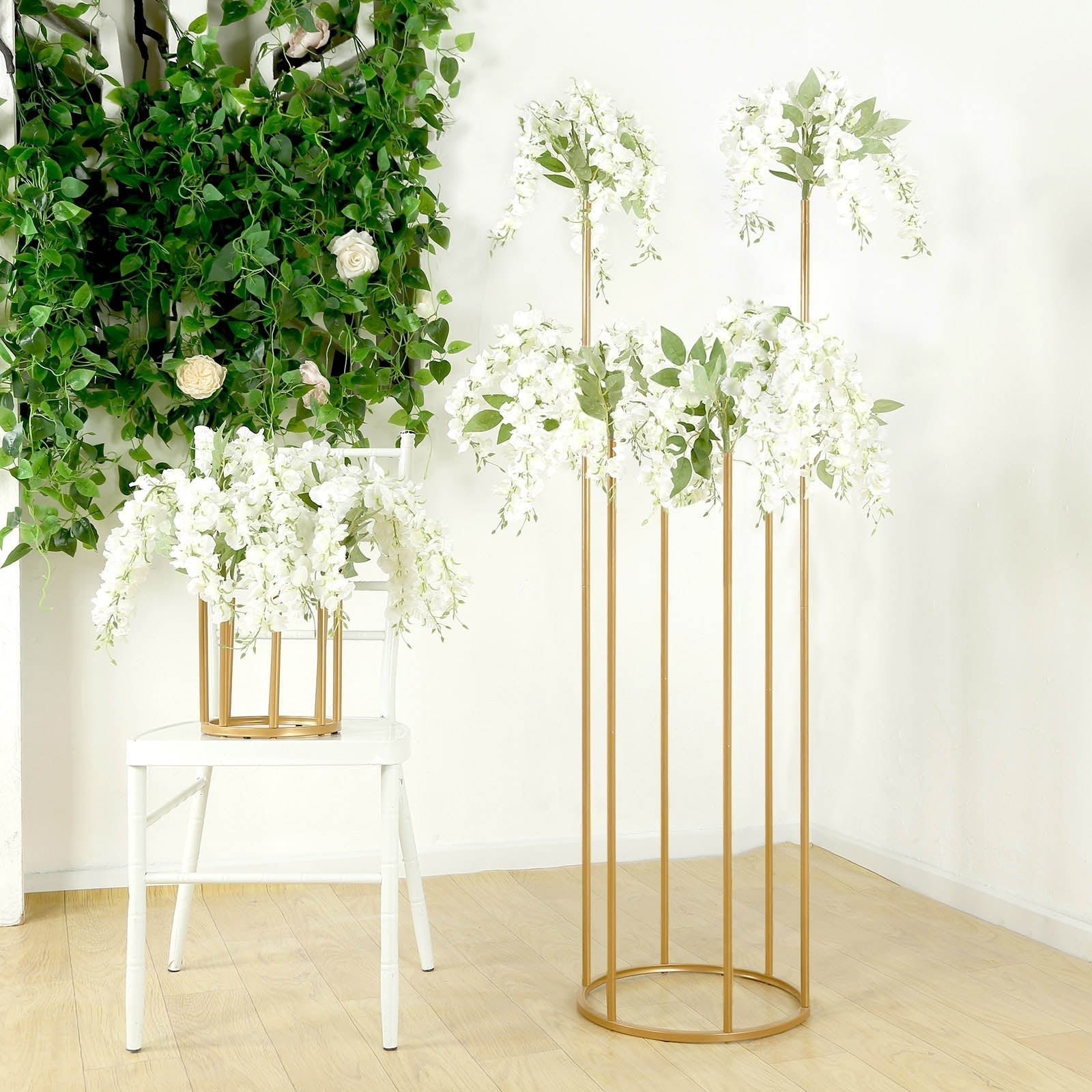 Flower Centerpiece Gold Metal Minimalist 6 - Tubes Round Base Design - Single Stem Bud Vase for Arrangements 4ft - Bell Racket Store