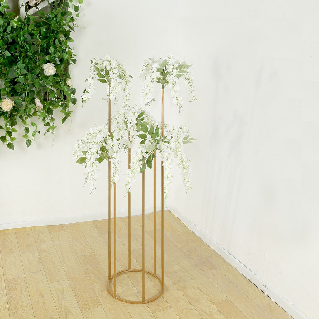 Flower Centerpiece Gold Metal Minimalist 6 - Tubes Round Base Design - Single Stem Bud Vase for Arrangements 4ft - Bell Racket Store