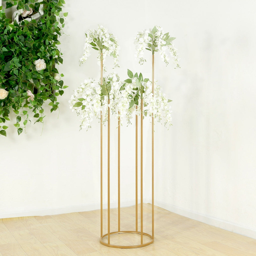 Flower Centerpiece Gold Metal Minimalist 6 - Tubes Round Base Design - Single Stem Bud Vase for Arrangements 4ft - Bell Racket Store