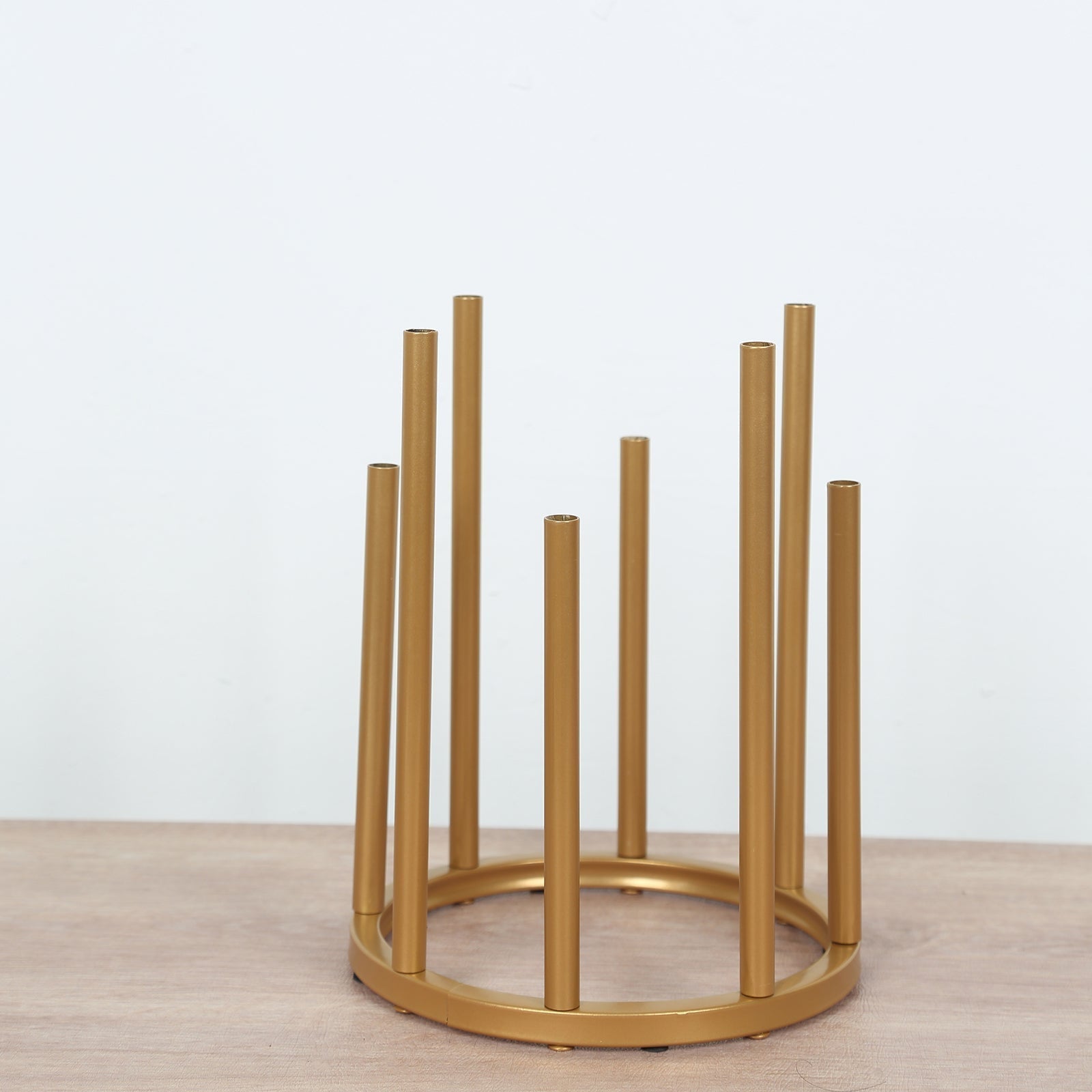 Flower Vase Gold Metal Minimalist 8 - Tubes Round Base Design - Single Stem Bud Centerpiece for Arrangements 10" - Bell Racket Store