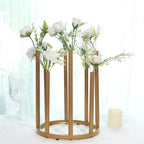 Flower Vase Gold Metal Minimalist 8 - Tubes Round Base Design - Single Stem Bud Centerpiece for Arrangements 10" - Bell Racket Store