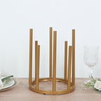 Flower Vase Gold Metal Minimalist 8 - Tubes Round Base Design - Single Stem Bud Centerpiece for Arrangements 10" - Bell Racket Store