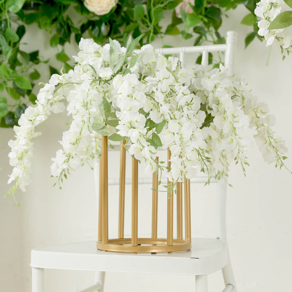 Flower Vase Gold Metal Minimalist 8 - Tubes Round Base Design - Single Stem Bud Centerpiece for Arrangements 10" - Bell Racket Store