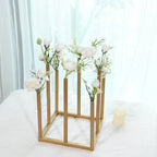 Flower Vase Gold Metal Minimalist 8 - Tubes Square Base Design - Single Stem Bud Centerpiece for Arrangements 10" - Bell Racket Store