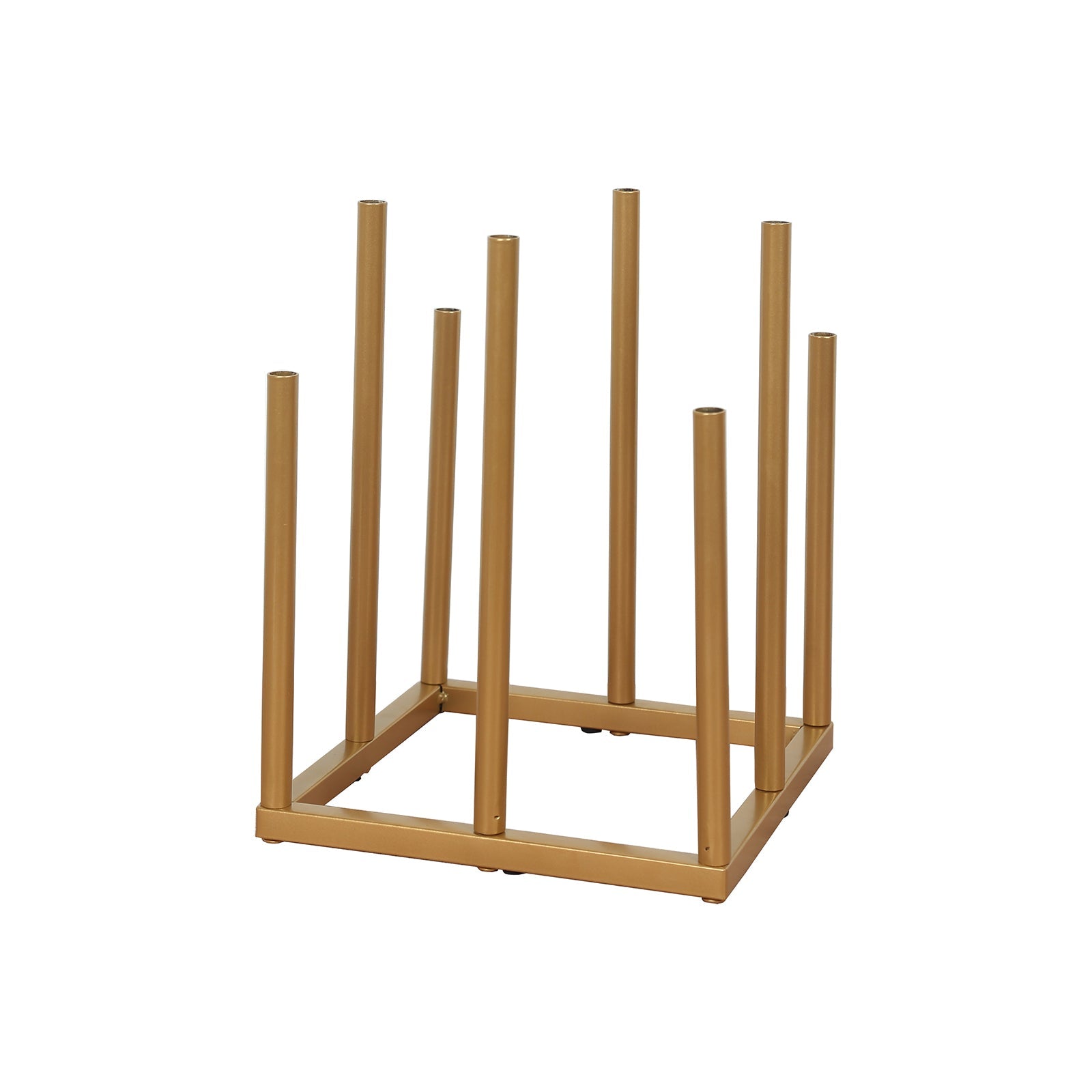 Flower Vase Gold Metal Minimalist 8 - Tubes Square Base Design - Single Stem Bud Centerpiece for Arrangements 10" - Bell Racket Store