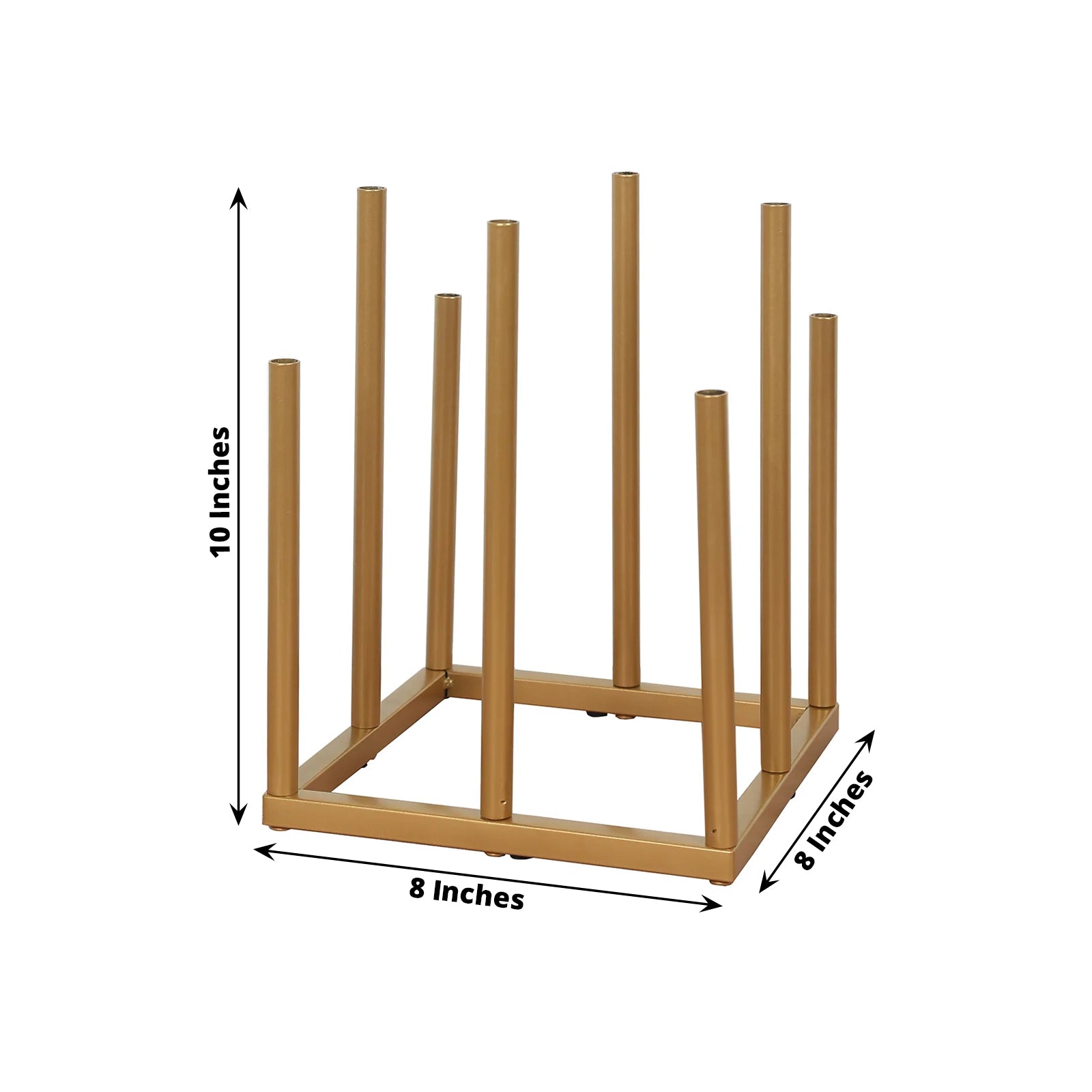 Flower Vase Gold Metal Minimalist 8 - Tubes Square Base Design - Single Stem Bud Centerpiece for Arrangements 10" - Bell Racket Store