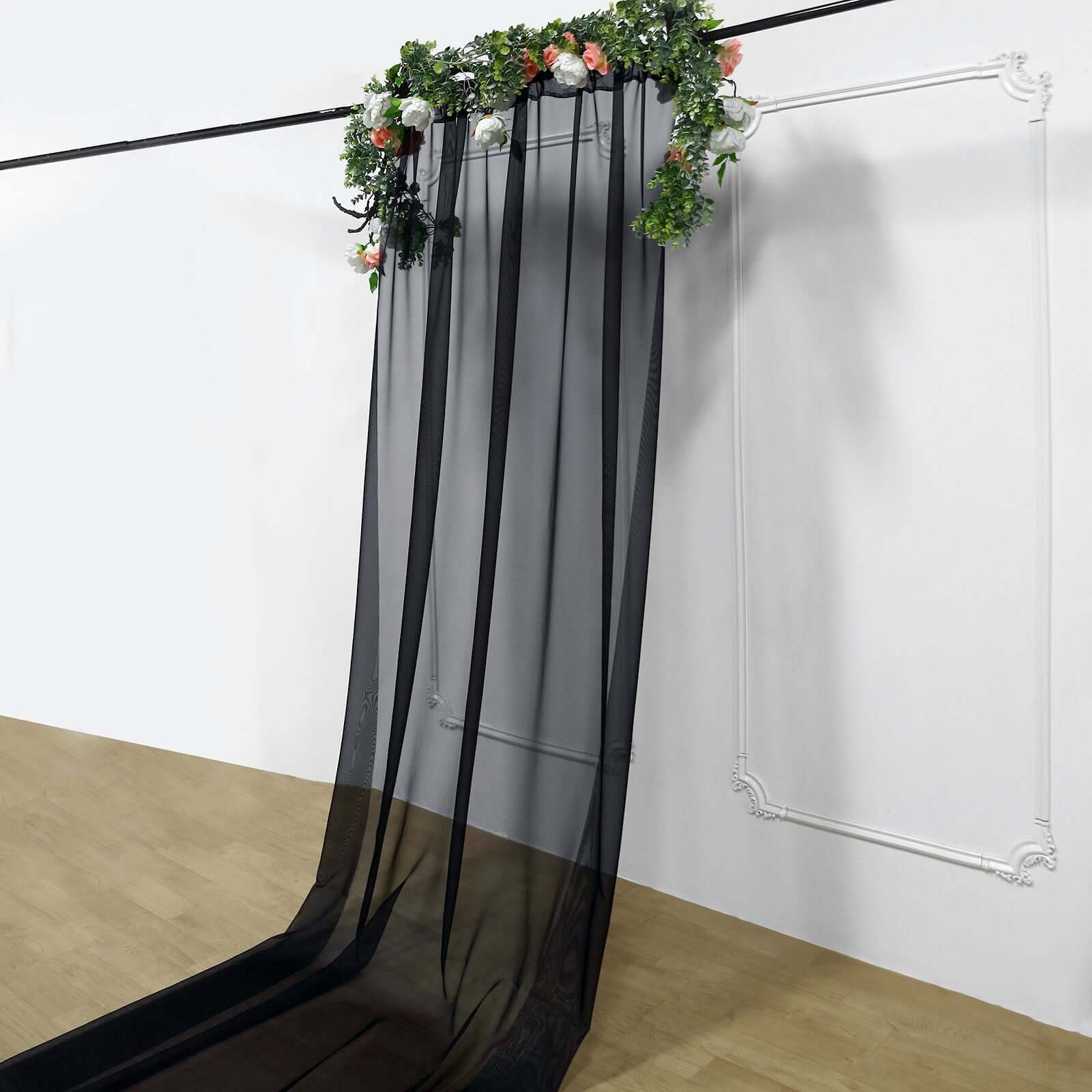 5ftx14ft Black Chiffon Curtain Panel, Durable Flame Resistant Backdrop Ceiling Drapery With Rod Pocket