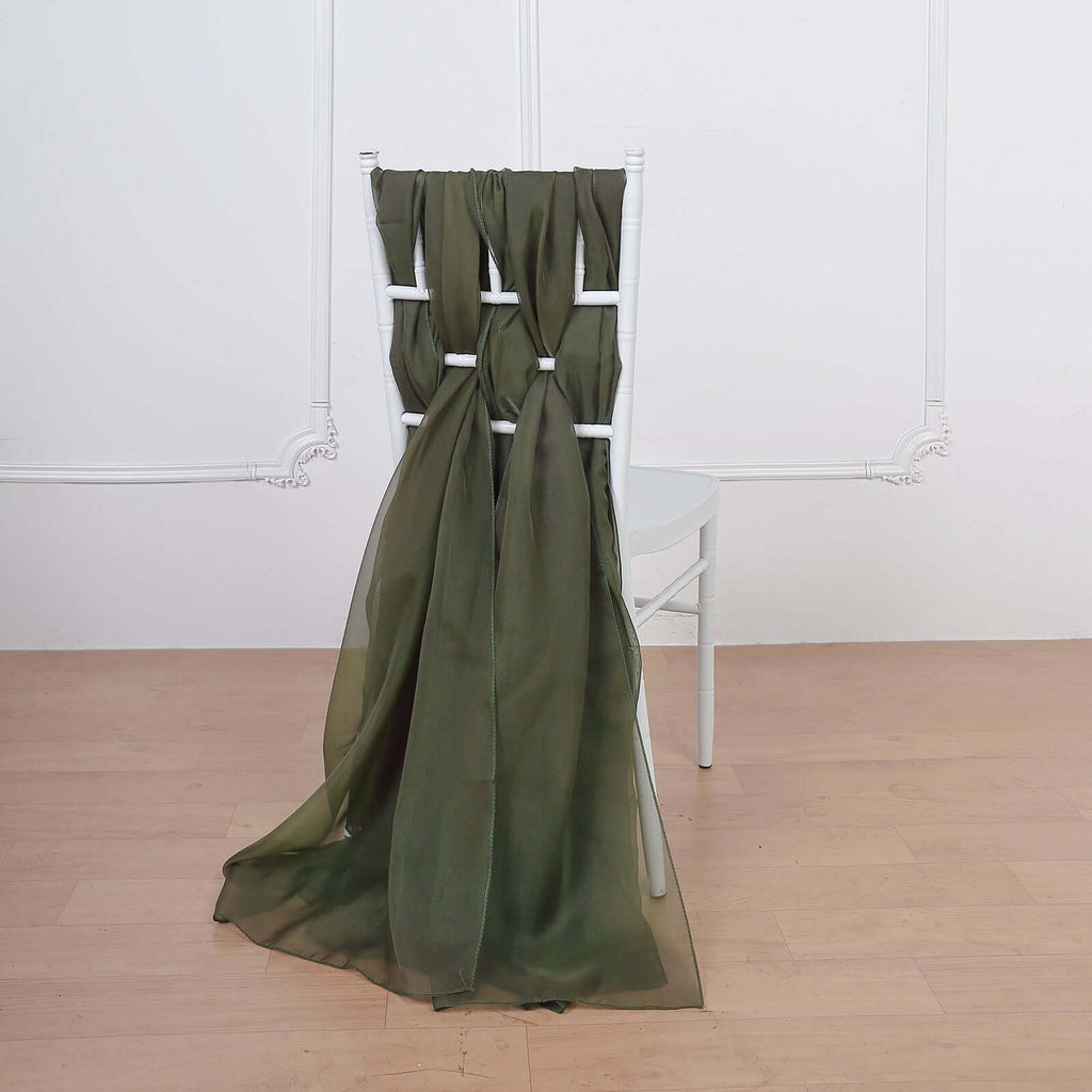 5 Pack Chiffon Chair Sashes Olive Green - Soft & Lightweight Designer Chair Bows 22"x78"