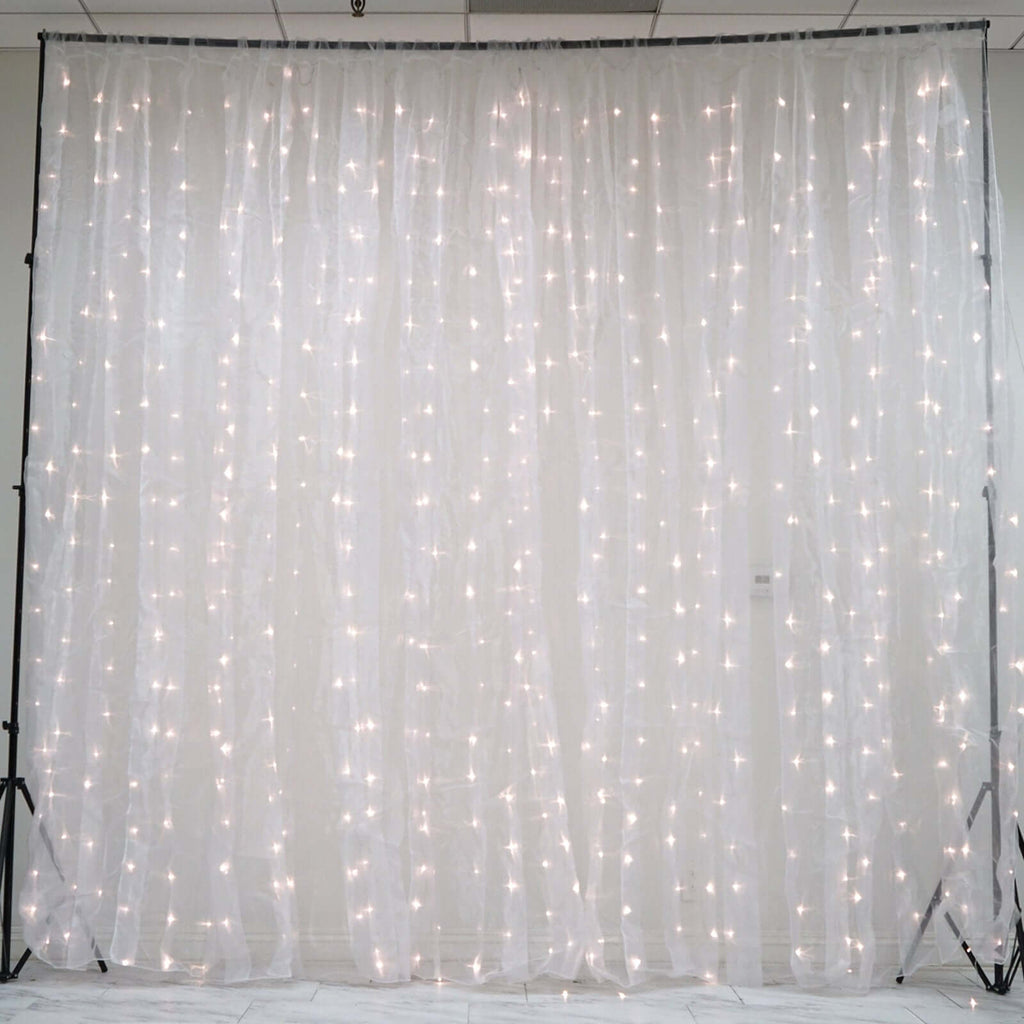 20ftx10ft White Sheer Organza w Warm LED Lights Decorative Curtain Panel