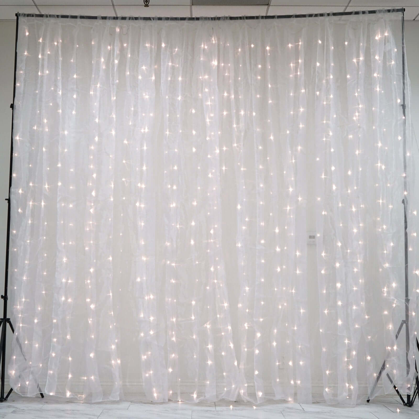 20ftx10ft White Sheer Organza w Warm LED Lights Decorative Curtain Panel