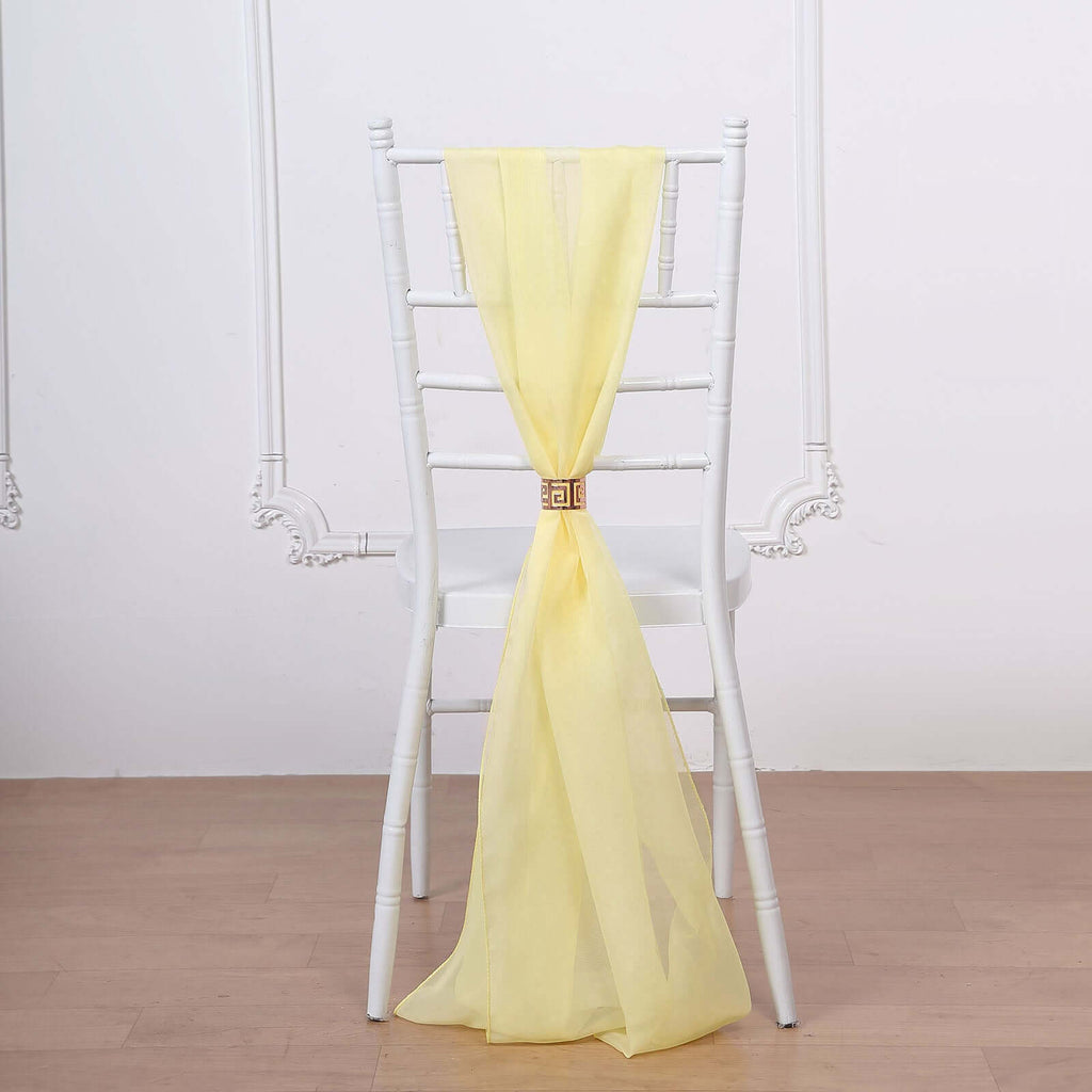 5 Pack Chiffon Chair Sashes Yellow - Soft & Lightweight Designer Chair Bows 22"x78"