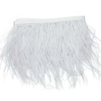39" White Real Ostrich Feather Fringe Trim With Satin Ribbon Tape