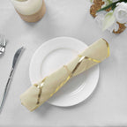 5 Pack Polyester 20"x20" Napkins Beige with Gold Geometric Foil Pattern - Modern Reusable Dinner Napkins