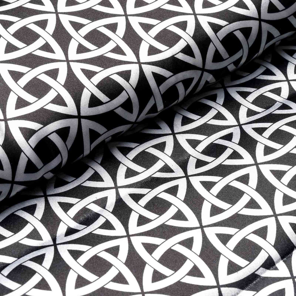 54"x10 Yards Black White Zen Design Satin Fabric Bolt, DIY Craft Fabric Roll