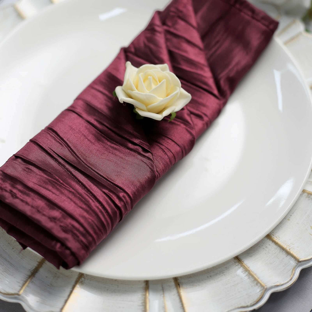 5 Pack Taffeta 20"x20" Napkins Burgundy - Accordion Crinkle Dinner Napkins