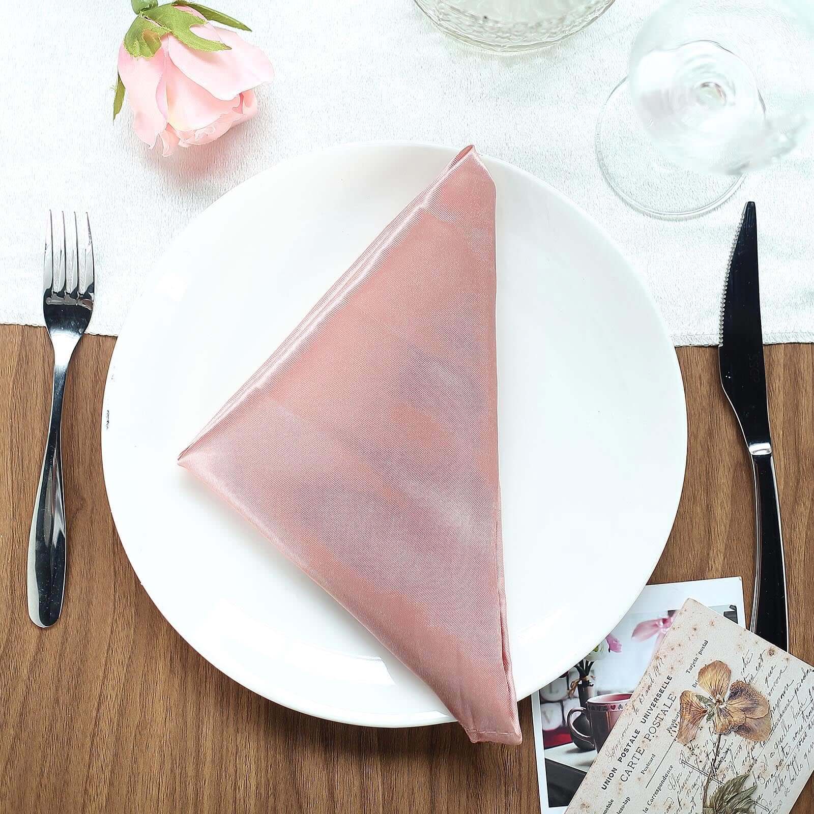 5 Pack Satin 20"x20" Napkins Dusty Rose - Luxurious Shine & Smooth Dinner Napkins