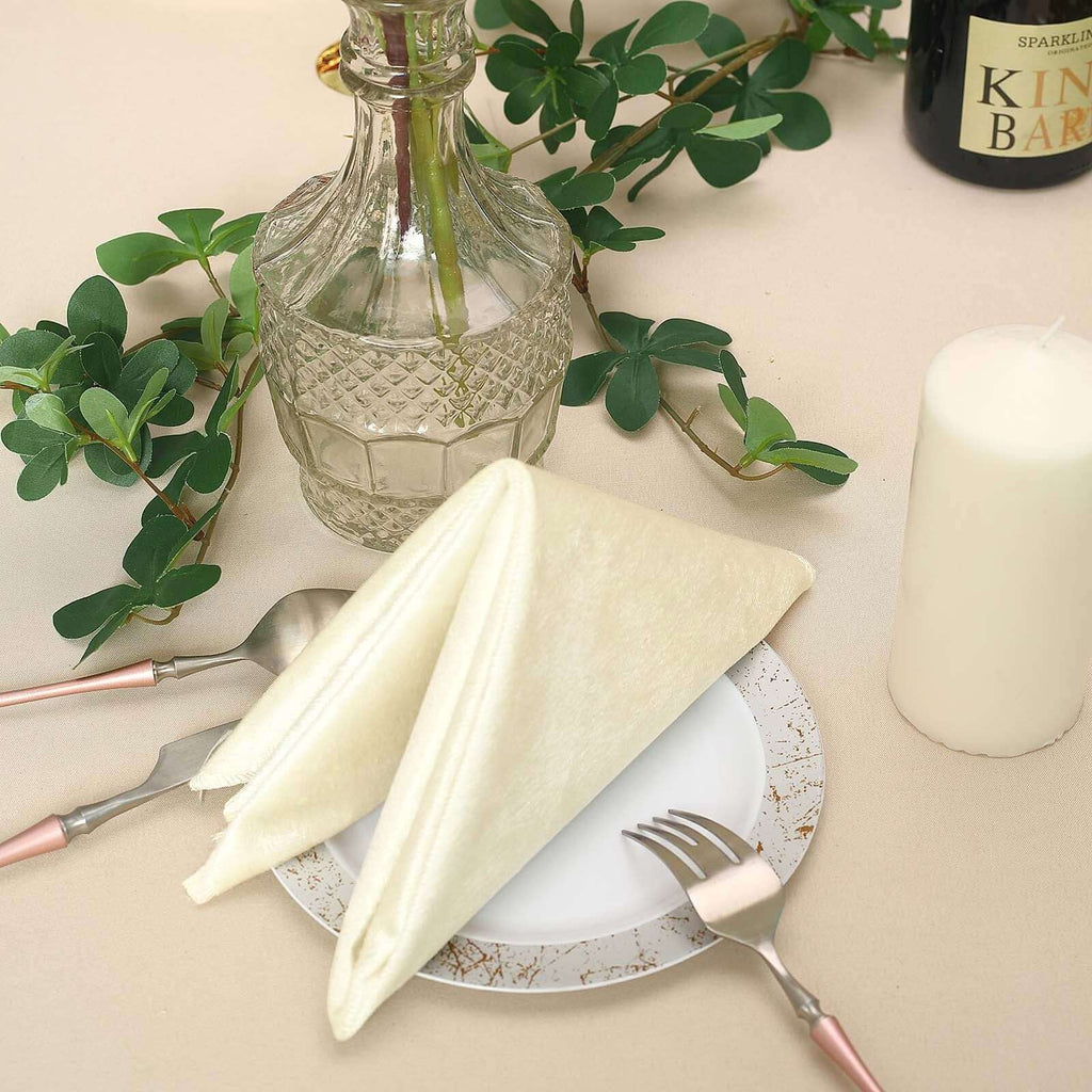 5 Pack Premium Velvet 20"x20" Napkins Ivory - Soft Sheen Finish Cloth Napkins