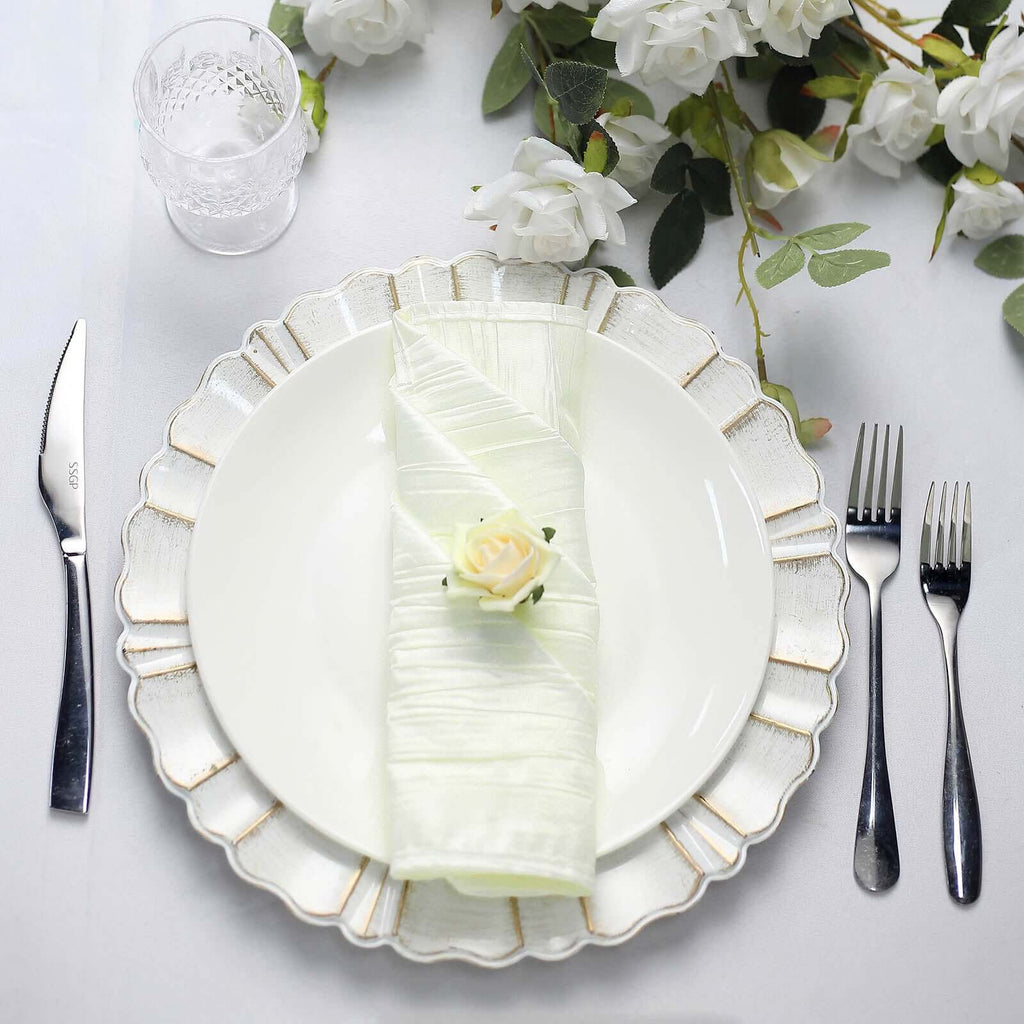 5 Pack Taffeta 20"x20" Napkins Ivory - Accordion Crinkle Dinner Napkins