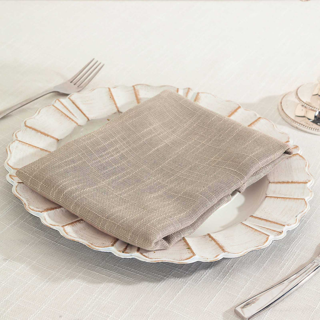 5 Pack Faux Linen 20"x20" Napkins Taupe - Slubby Textured & Wrinkle Resistant Cloth Napkins