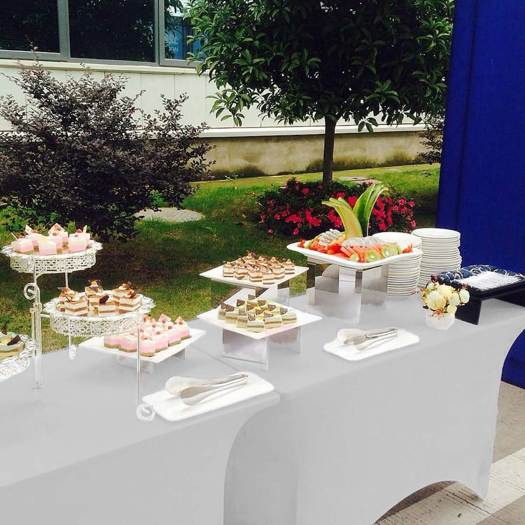 Stretch Spandex 6ft Rectangle Tablecloth White - Durable Form-Fitting Table Cover for Events & Presentations