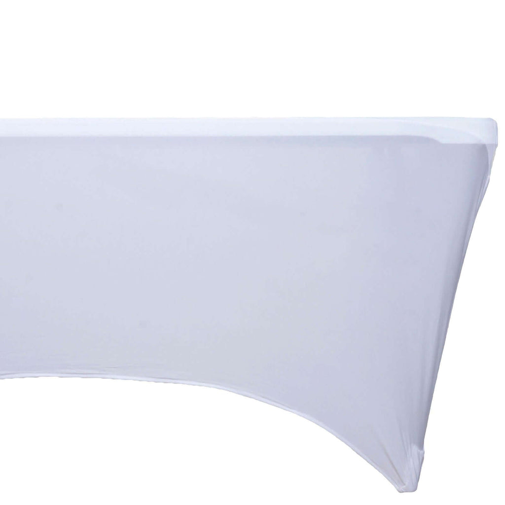 Stretch Spandex 48"x30" Rectangle Tablecloth White - Durable Form-Fitting Table Cover for Events & Presentations