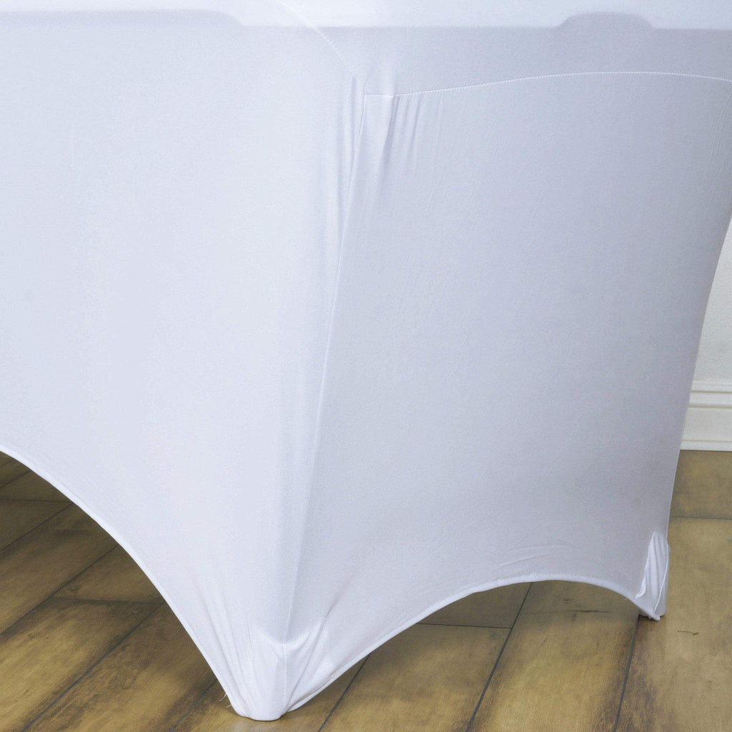 Stretch Spandex 96"x30" Rectangle Table Cover White - Durable Form-Fitting Tablecloth for Events & Presentations