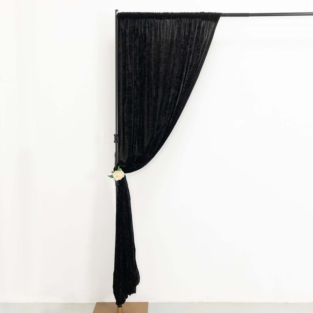 Black Crushed Velvet Backdrop Curtain â€“ 8ft x 8ft Event Drape with Rod Pocket, Privacy Panel for Photo Booths & Events