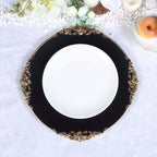 6-Pack Acrylic Round Charger Plates 13" in Matte Black with Gold Embossed Baroque Rim, Antique Decorative Dinner Party Charger Tableware