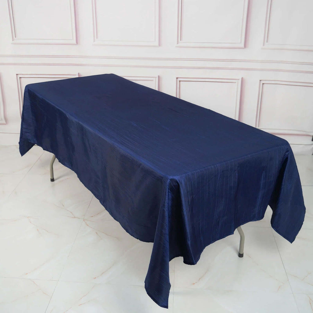 Taffeta 60"x102" Rectangle Tablecloth Navy Blue - Accordion Crinkle Table Cover